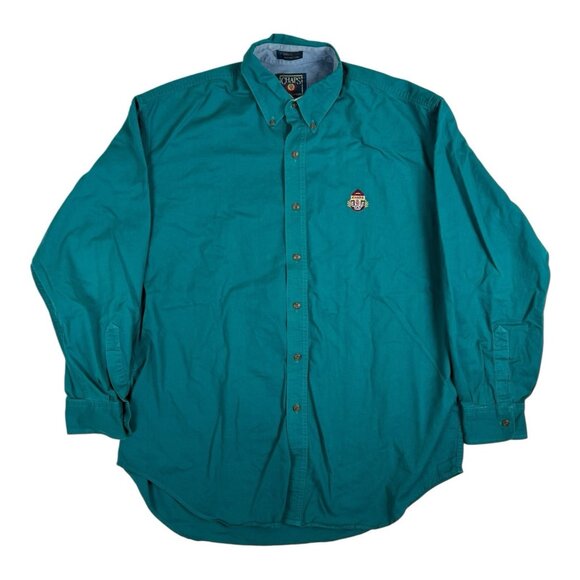 Vintage Chaps Ralph Lauren Button Up Long Sleeve Shirt Size Large Green 90s - Picture 1 of 11
